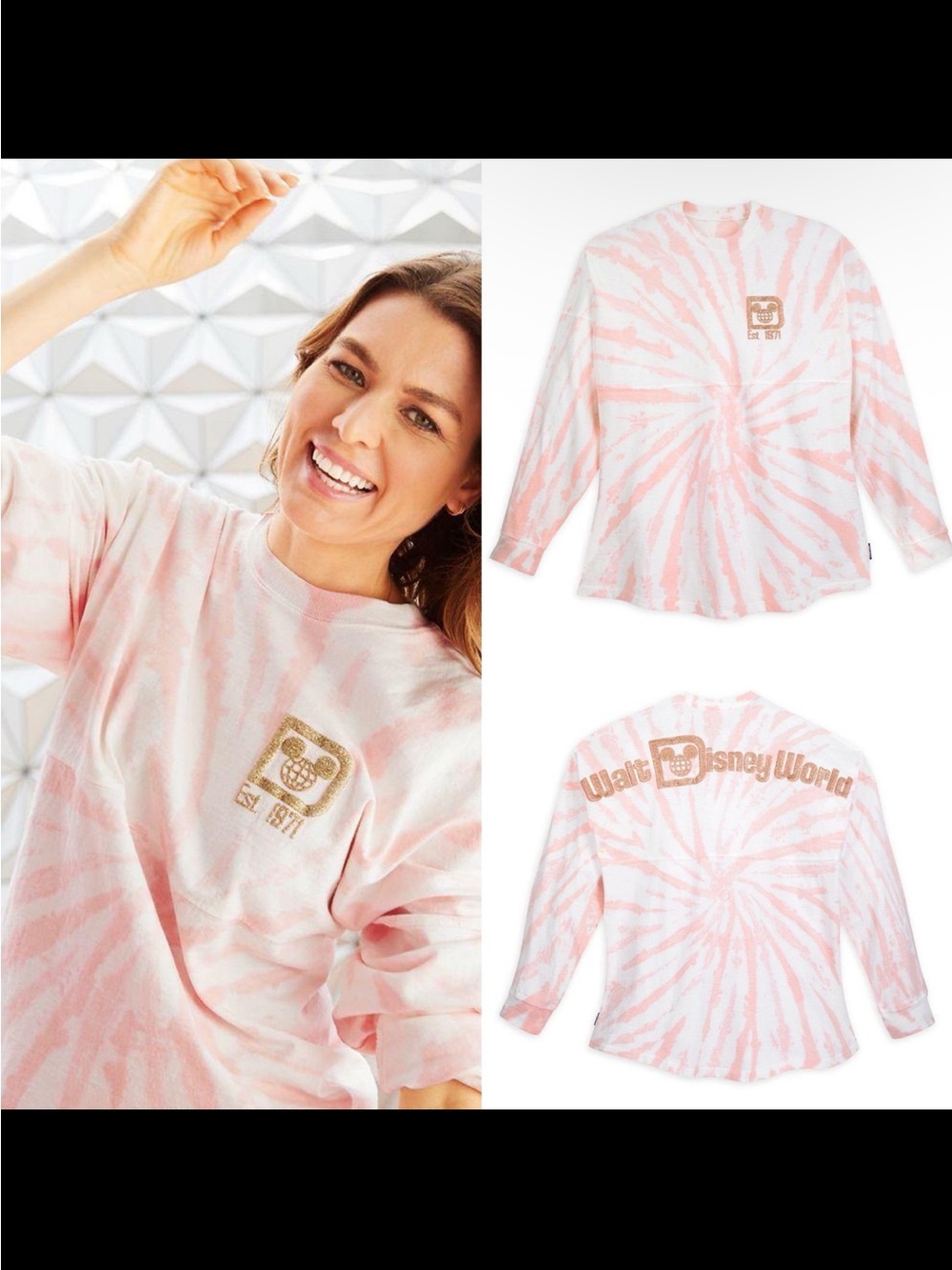Disney Spirit Jersey XS Pink & White Tie Dye 100% Cotton Casual Sweatshirt